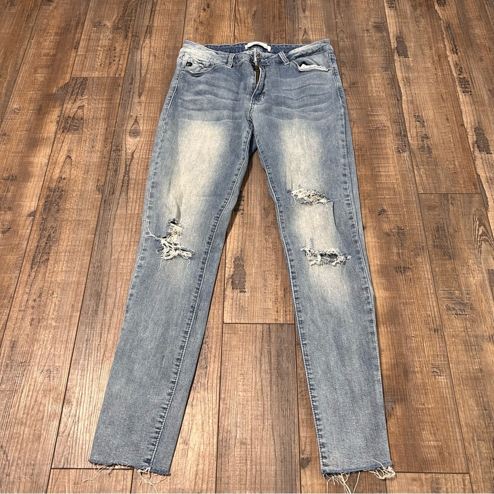 Kancan Blue High Rise Distressed Skinny Leg Denim Jeans‎ Women's Size 11/29